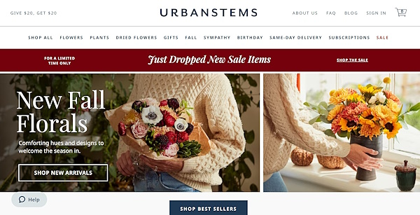 UrbanStemsのECサイト（画像は同サイトから編集部がキャプチャ）