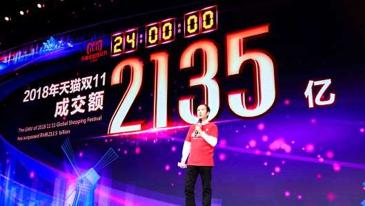 中国で始まったネット通販の買い物の祭典「独身の日」（W11、ダブルイレブン）で、中国のECプラットフォーム最大手の阿里巴巴集団（アリババグループ）の取扱高（GMV）は過去最高となる2135億元（日本円で3兆4160億円、1元16円換算）を記録した