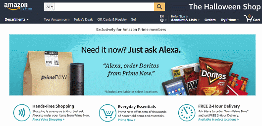 「Amazon Prime Now」に追加した音声ショッピング機能に関するショッピングページ