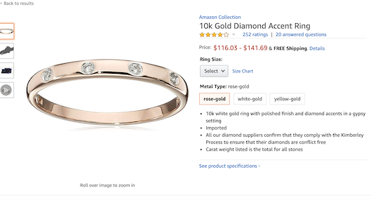 Amazon Collectionで販売している指輪
