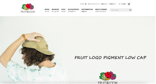 ファッションEC「Fruit of the Loom」のサイトトップページ