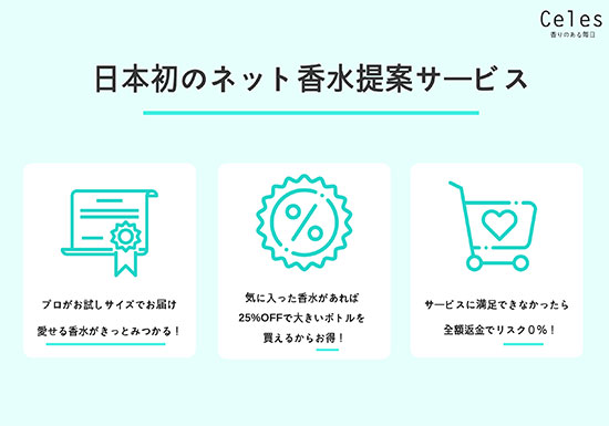 Celes セレス 香水 日本初ネット香水提案サービス 全額返金保証サービス