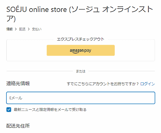 「今すぐ購入」ボタンをクリックした後に表示される決済ページ。「Amazon Pay」ボタンが上部に表示されている