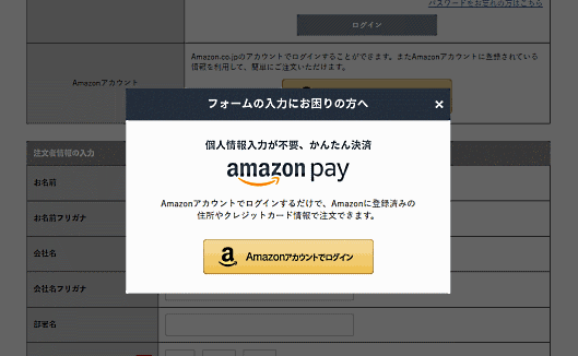 「Otameshi」での「Web接客型Amazon Pay」表示画面