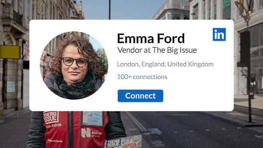 イギリスの出版社「Big Issue」 選ばれた販売者達にLinkedInを活用して販売機会を発見する方法をトレーニングし、街中に人がほとんどいない状態でも、機会を見つけて販売を行えるようにしました