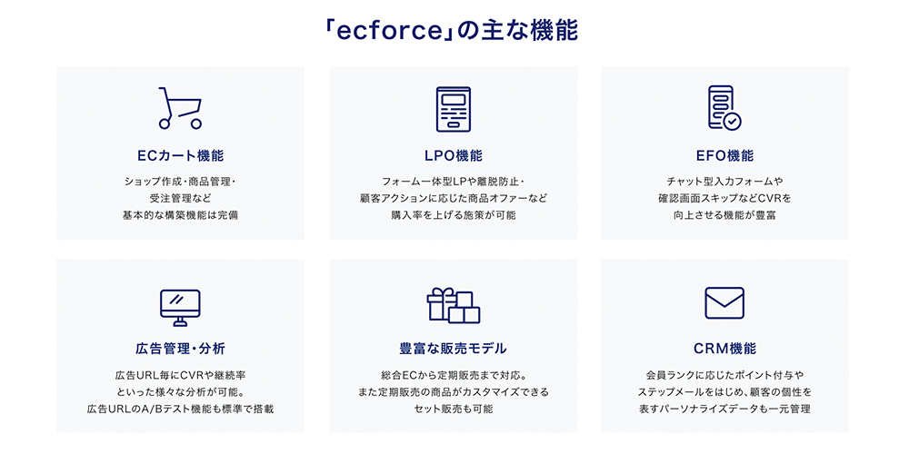 法人向けECプラットフォーム「ecforce」 主な機能