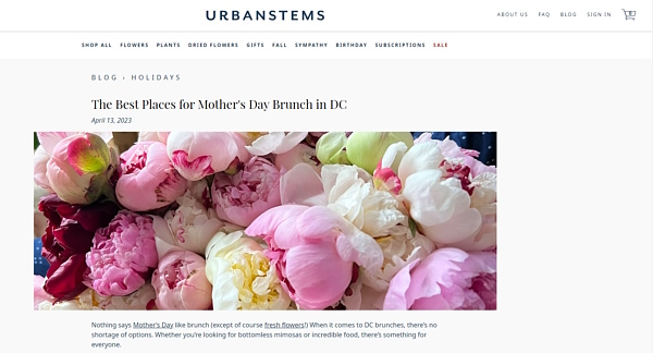 UrbanStemsはAIを使って「母の日」に向けた記事を作成