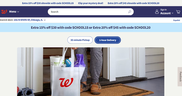WalgreensのEコマースサイトの商品配送に関するページ（画像は編集部がWalgreensのEコマースサイトか編集部がキャプチャ）