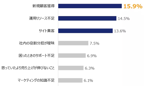 ECサイト運用者が感じている課題（出所：ネオマーケティング「EC運用の悩みに関する調査」2021年1月25日）