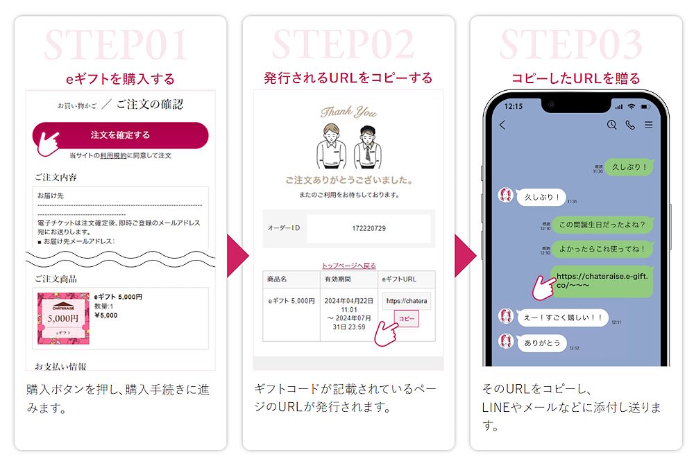 シャトレーゼのECサイトから「eギフト」を贈るときのフロー