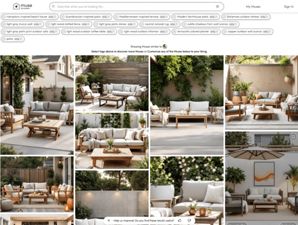Wayfairが提供するツール「Muse」による検索結果の一例（画像は米国のEC専門誌『DigitalCommerce360』から追加）