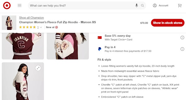 商品説明にも生成AIを活用（画像はTargetのECサイトからキャプチャして追加）