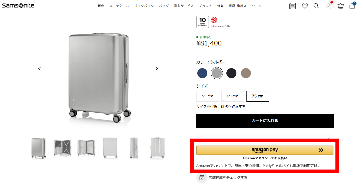 商品詳細ページの「Amazon Pay」ボタン設置イメージ(PC画面)