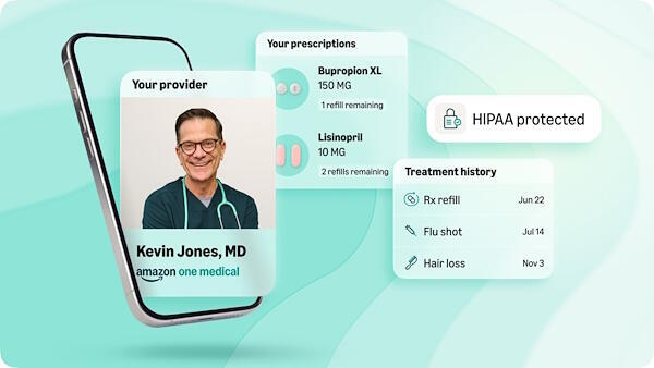 「Health AI」は患者の既往症や服薬歴といった情報を活用したり、患者と医療提供者をつないだりする。ユーザーの個人情報は米国のプライバシー法に準拠している(画像はAmazonのコーポレートサイトから追加)