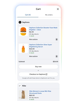 「Universal Cart」の利用イメージ。NikeとUlta Beautyの商品を1つのカートにまとめている