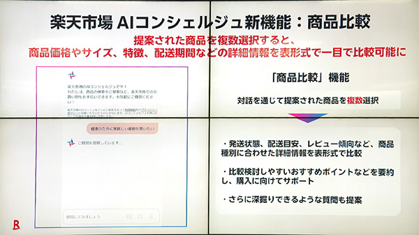 「AIコンシェルジュ」の新機能「商品比較」
