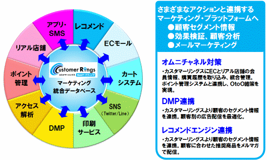 CRMを実践するために必要な複数チャネルの統合などの図