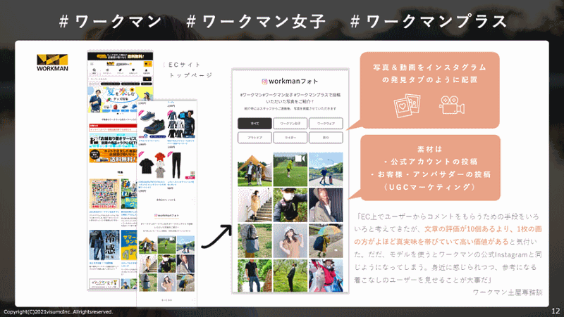 ワークマンはECサイト上にユーザーやアンバサダーの画像を取り集めたLP「workmanフォト」を設置