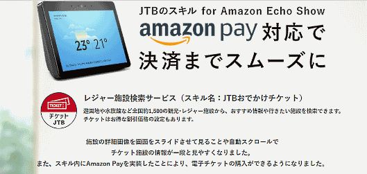JTBが運営するチケット販売サイト「JTBおでかけチケット」も、「Amazon Echo Show」による音声注文に対応