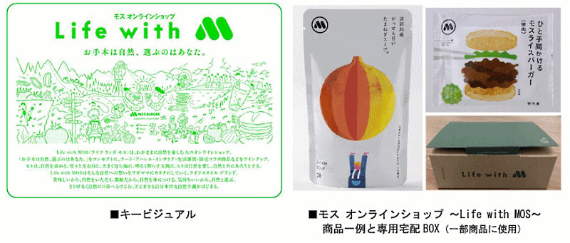 モスバーガー店舗で提供している商品を自宅でも食せるようにした「ひと手間かけるモスライスバーガー<焼肉>」などを扱う直販サイトの名称は「モス オンラインショップ ～Life with MOS（ライフ ウィズ モス）～」