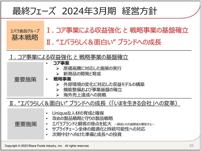 2024年3月期の経営方針（画像はエバラ食品工業のIR資料から編集部がキャプチャ）