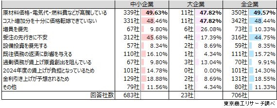 2025年度に賃上げを実施しない理由