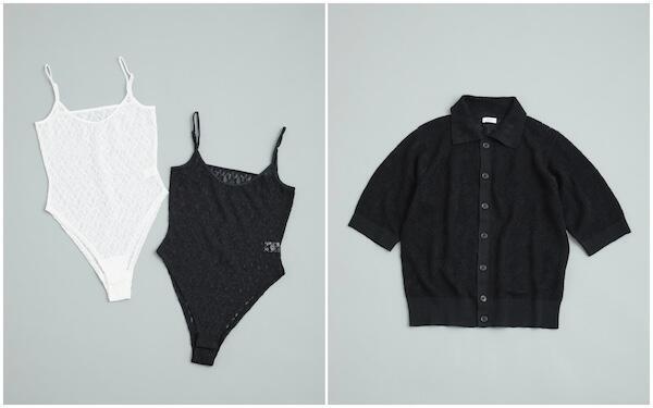 新宿店での取扱商品例：「エイチ ビューティー＆ユース」ビスチェ（左）、「ロエフ」カーディガン（右）