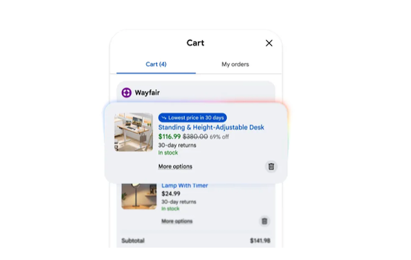 Googleがエージェントコマースの新サービス「Universal Cart」を発表。検索、Gemini、YouTube、Gmailと連携し複数店での購入商品を1つのカートでまとめて決済