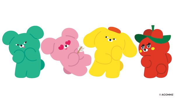 韓国発のキャラクター「ワサビベア」（左端）と関連キャラクターたち