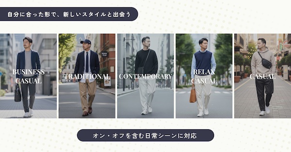 仕事、休日、旅行などさまざまなシーンで新たなスタイルとの出会いを創出する