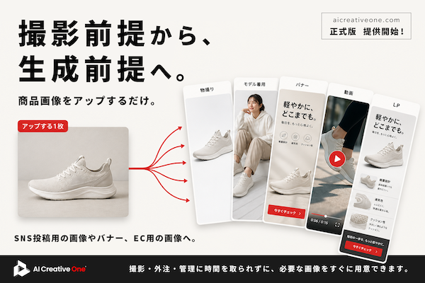 コマースOneホールディングスのグループ会社である既読は5月28日、EC事業者向けAIクリエイティブ生成SaaS「AI Creative One（AIクリエイティブワン）」正式版の提供を始めた