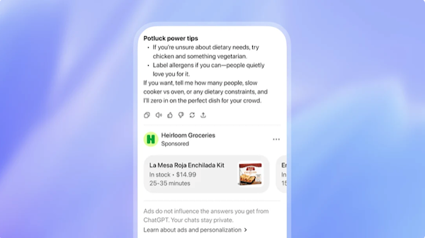 OpenAIの「ChatGPT」が日本で広告表示をスタート、Freeと「Go」利用ユーザーが対象