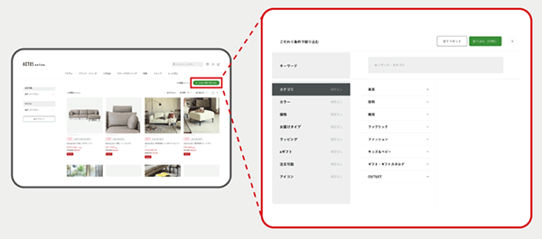 家具・インテリア特有の「こだわり条件」や「商品ステータス」による検索最適化