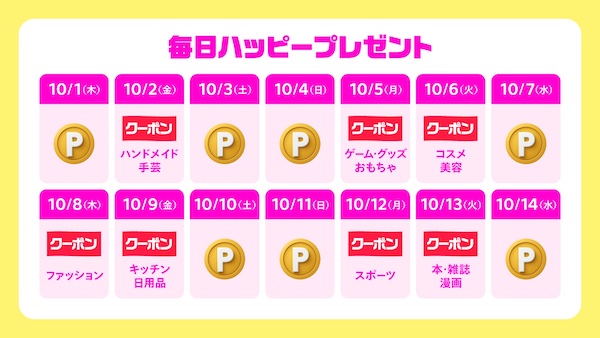 毎日付与の特典、送料値引き、繰り返し使える梱包資材が当たる抽選などを実施する新イベント「ハッピーメルカリ市」とは