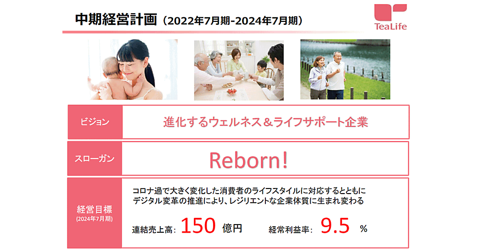 売上高150億円、経常利益率9.5%、ウェルネス＆ライフサポート企業を