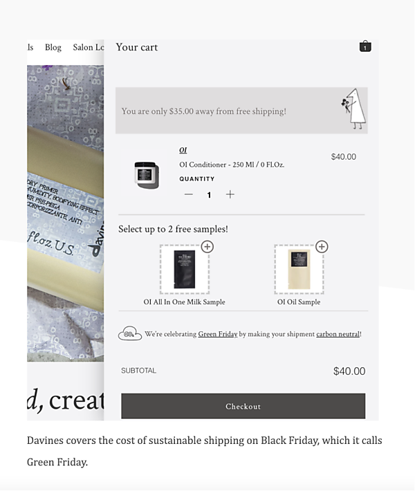 Davinesはサステナブル配送で対応するため、ブラックフライデーを「グリーンフライデー」と呼んでいる