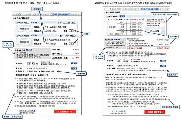 フューチャーショップ futureshop 違反しない注文確認画面の表示例