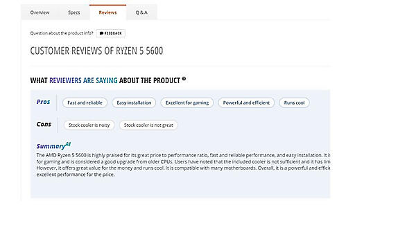 商品詳細ページの上部には、商品のレビューを生成AIがとりまとめた「Summary AI」を掲載
