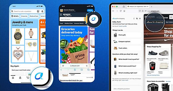 モバイルやデスクトップの画面上で、「Alexa for Shopping」がどこに表示されるかを示すイメージ（出典：Amazonのプレスリリース）