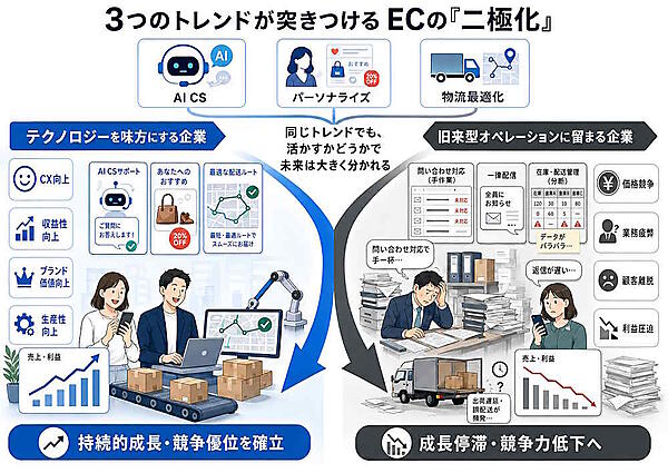 テクノロジーを味方にする企業、旧来型オペレーションにとどまる企業の二極化が進む