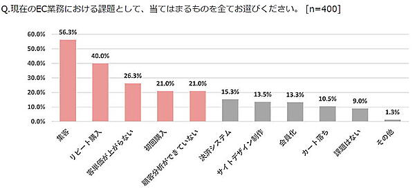 現在のEC業務における課題は「集客」と回答した企業が目立った