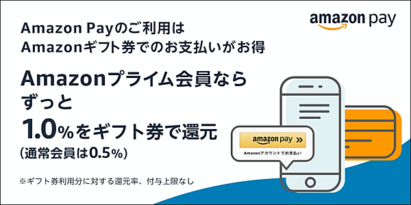「Amazon Pay」を導入している自社ECサイトでの買い物において、プライム会員の消費者がAmazonギフト券の残高を使い「Amazon Pay」で商品・サービス代金を支払った場合、ギフト券での支払い金額の1.0%を還元