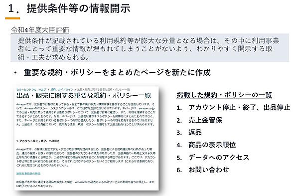 アマゾンジャパンが新たに作成・公開した、出品・販売に関して重要と思われる規約やヘルプページをまとめたページ（画像はアマゾンジャパンによるモニタリング会合への発表資料から編集部がキャプチャ）