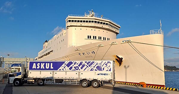 船舶モーダルシフトにより、輸送時の環境負荷軽減、ドライバー運転時間の省力化を図る