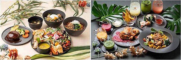 「雨晴食堂」が提供するランチメニューのイメージ（左）、ディナーメニューのイメージ（右） 