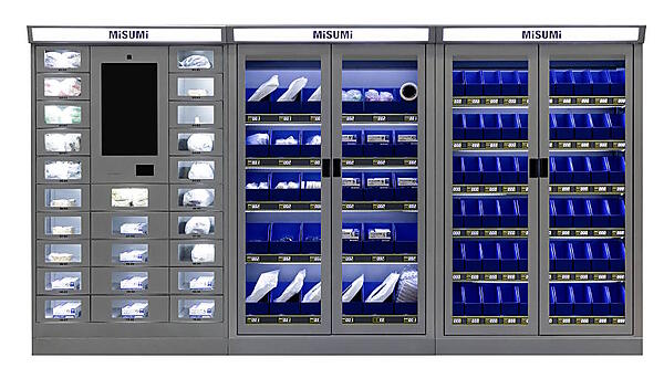 工場に常設する自販機 ミスミグループ本社が提供する、高頻度で使用する消耗品は工場常設の自販機で販売するといった間接材のトータルコストダウンサービス「MISUMI floow（フロー）」