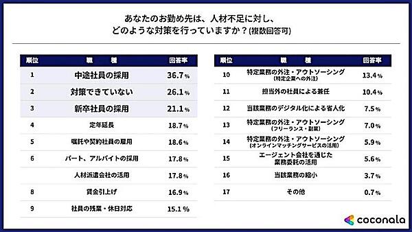 勤務先の人材不足に対して行なっている対策（複数回答可）