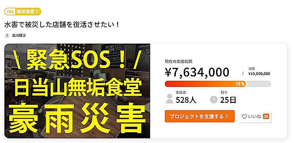 鹿児島県の豪雨で被災の「日当山無垢食堂」、復興支援を募るクラウドファンディング。クラウドファンディングサービス「For Good」