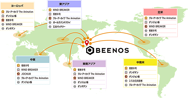 BEENOS 越境EC×アニメ・ホビー分野発表会 2024 エリア別2024年第一期放送アニメランキング