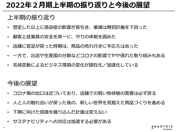 アダストリアが発表した2021年3-8月期（中間期）決算